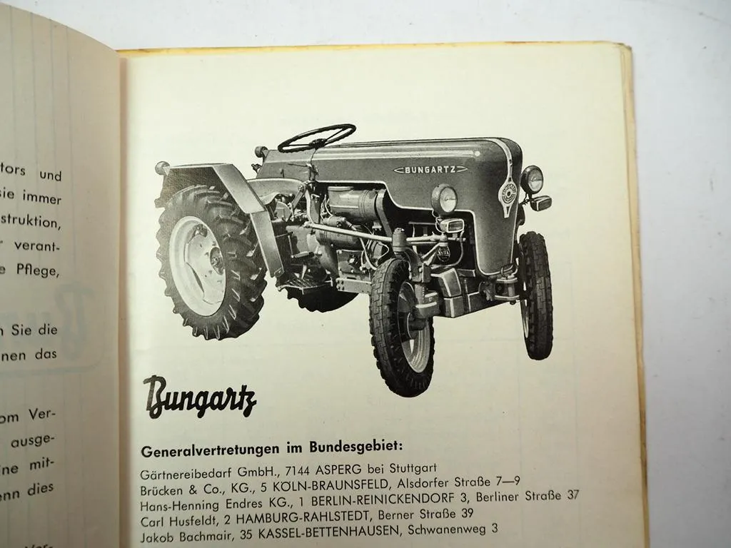 Bungartz T7 Vierradschlepper Betriebsanleitung Bedienung Ersatzteilliste 1962