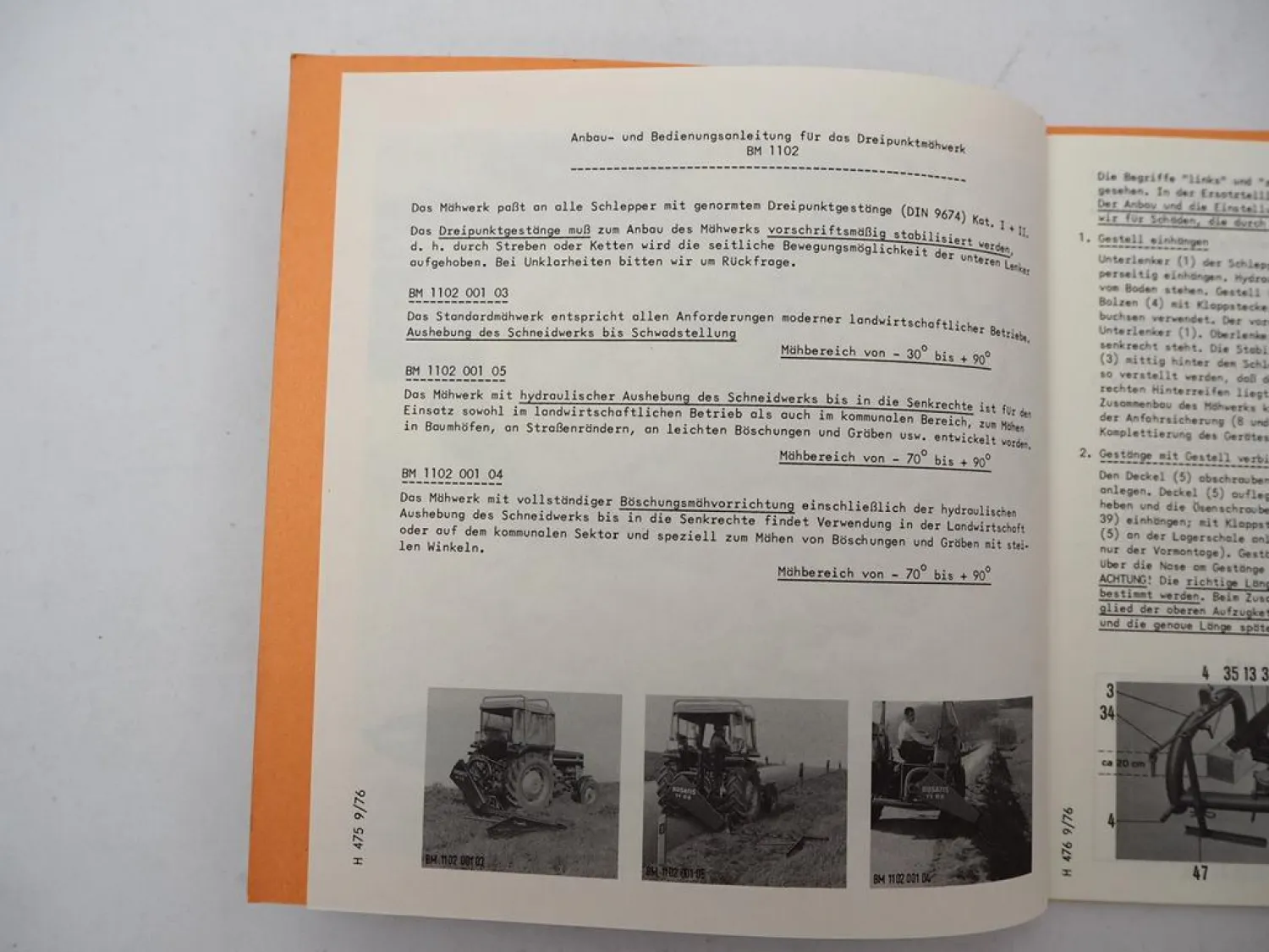 Busatis 1102 Mähwerk Dreipunktanbau f. IHC MF Betriebsanleitung Ersatzteilliste