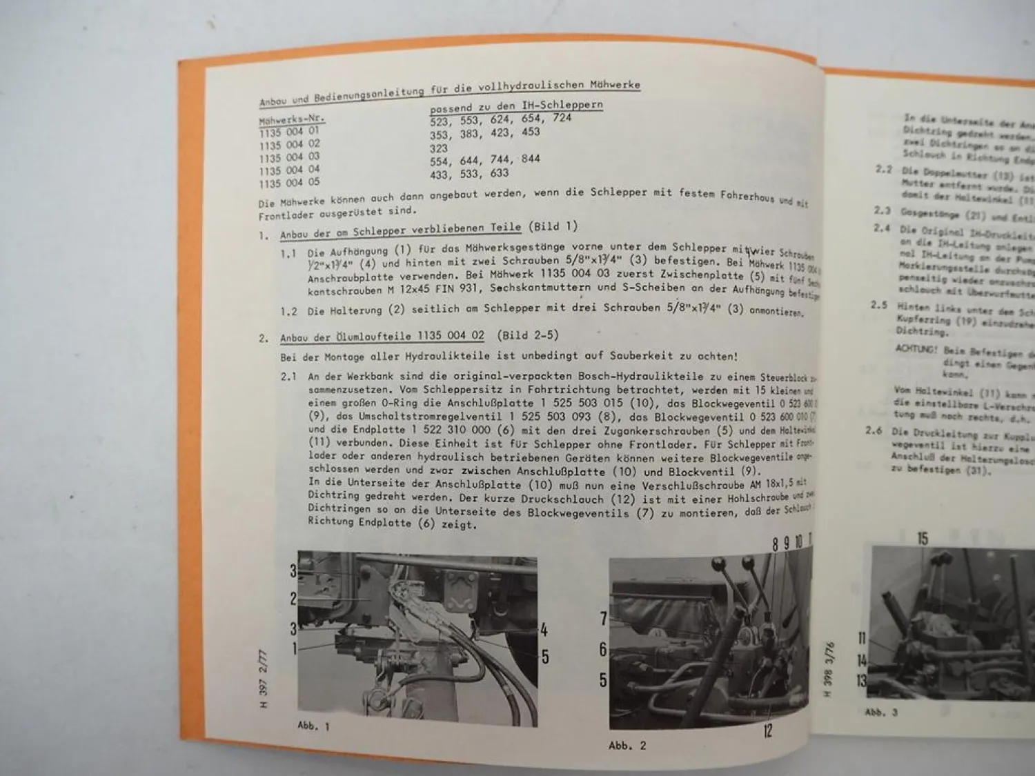 Busatis 1126 Mähwerk für IHC 323 - 844 Betriebsanleitung Ersatzteilliste 1976