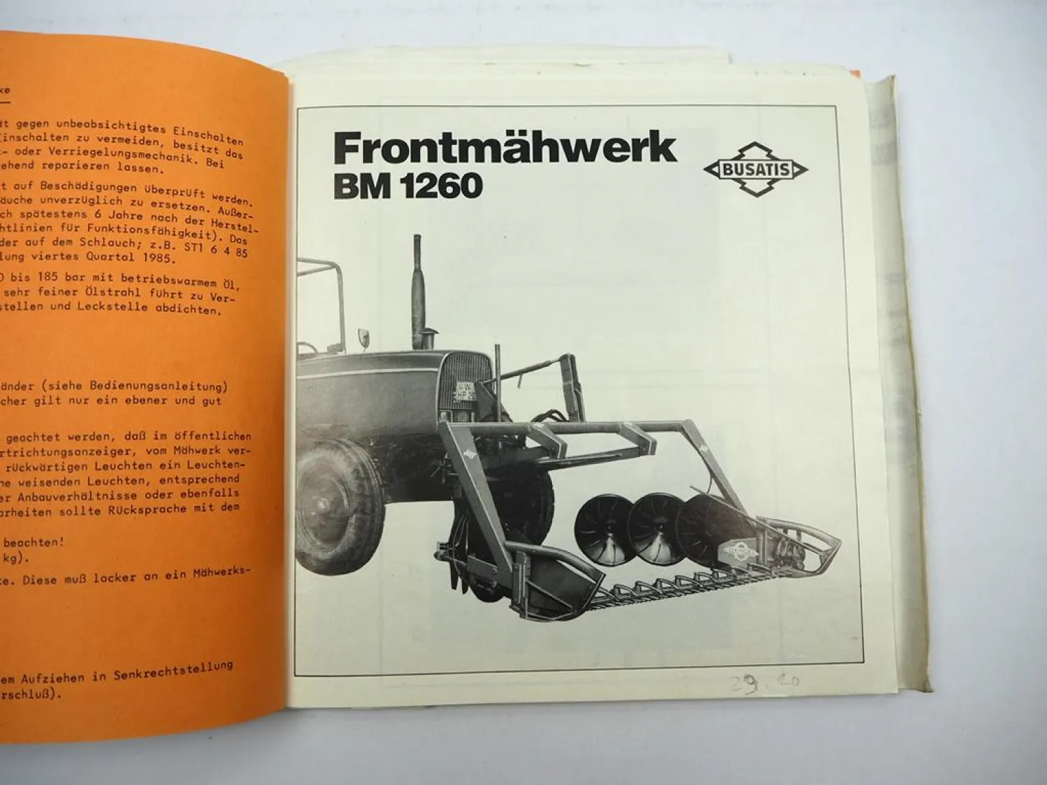 Busatis BM 1260 1265 Frontmähwerk f. IHC Betriebsanleitung Ersatzteilliste 1983