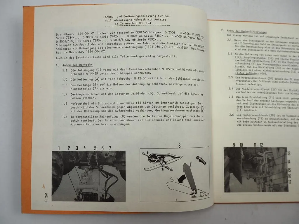 Busatis BM1124 Mähwerk für Deutz Betriebsanleitung Ersatzteilliste ca. 1977