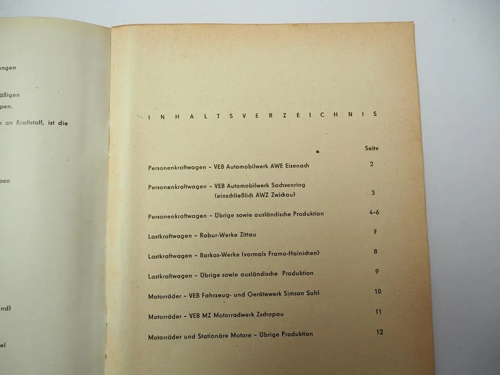 BVN Berlin Vergaser PKW LKW Motorrad Motor Einstelltabellen DDR 1959