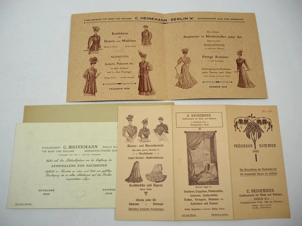 C. Heinemann Damenmode 1906 Berlin Markgrafenstrasse 4x Prospekt Werbung