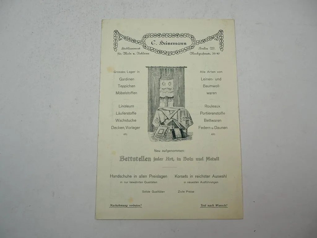 C. Heinemann Damenmode 1906 Berlin Markgrafenstrasse Prospekt