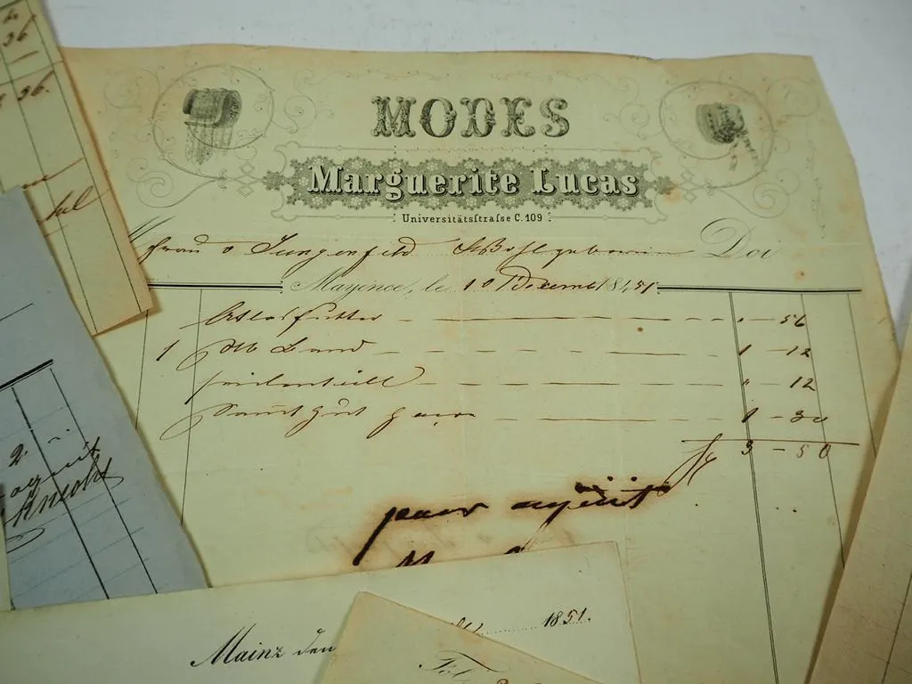 ca 40 alte Firmenrechnungen Mainz Hessen 1845 - 1860 Baron von Jungenfeld