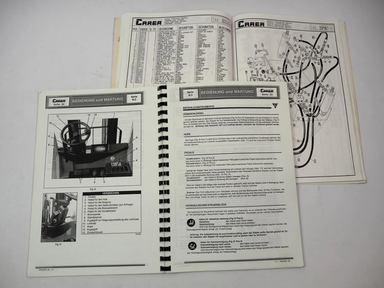 Carer N 16.3 18.3 20.3 Gabelstapler Betriebsanleitung Ersatzteilliste 1996