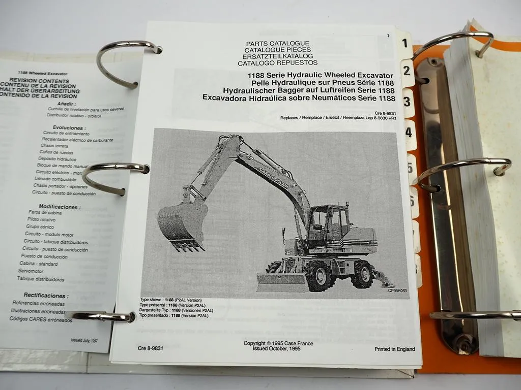 Case 1188 Radbagger Excavator + Ausrüstungen Ersatzteilkatalog Parts List 1995