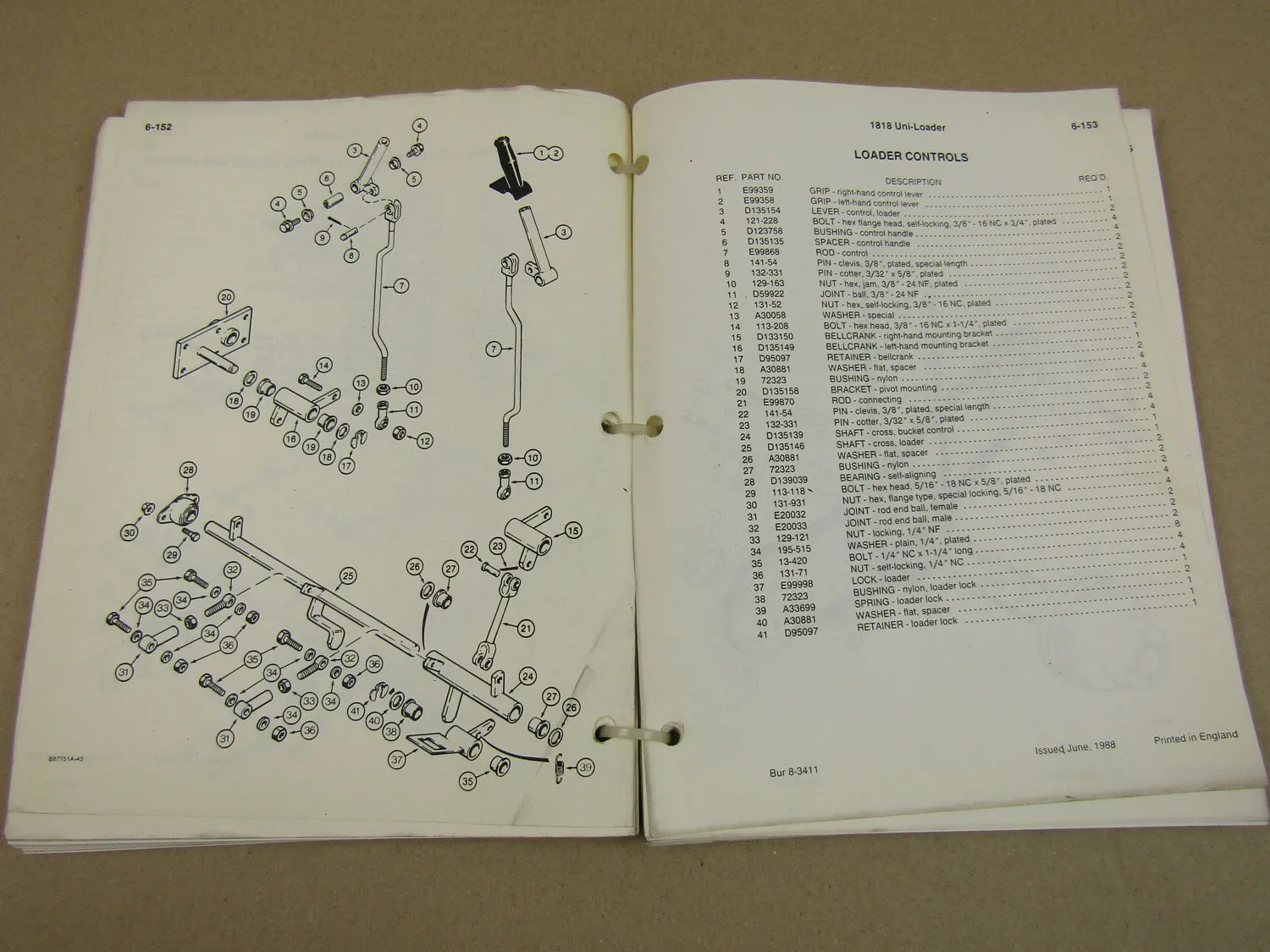 Case 1818 Uni Loader Parts Catalog List Ersatzteilliste in englisch 6/1988