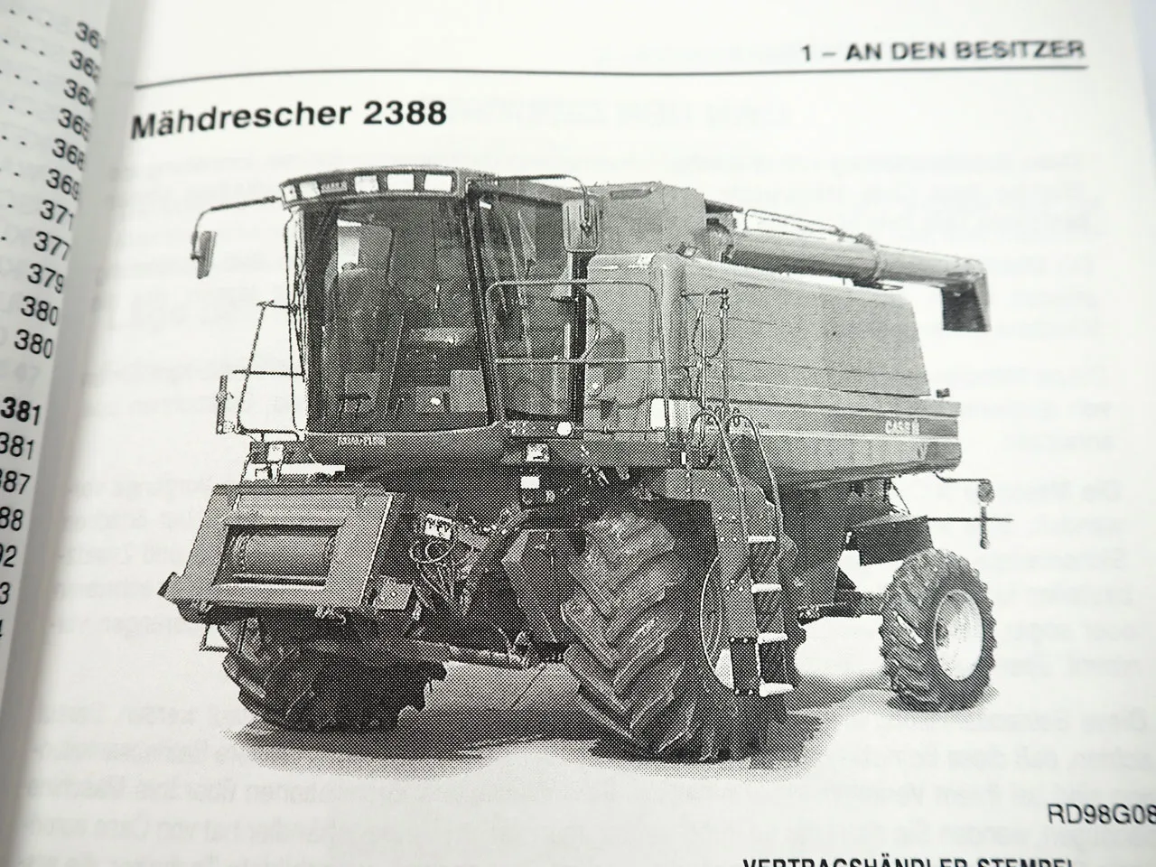 Case 2388 Axial Flow Mähdrescher Betriebsanleitung 1998