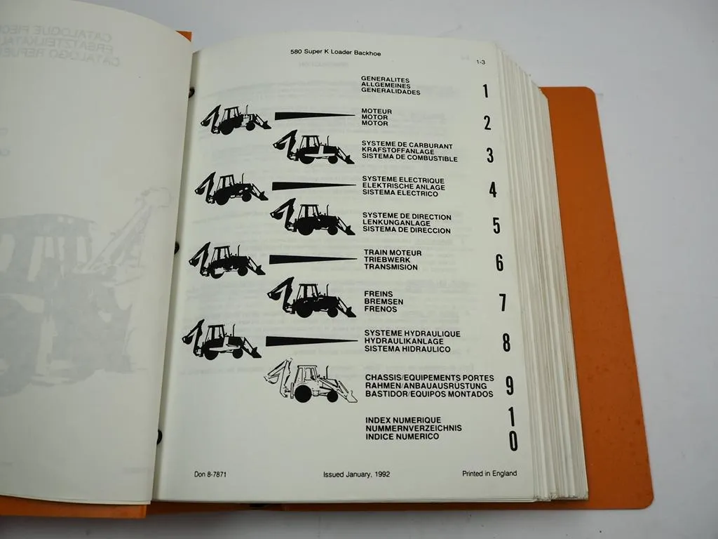 Case 580K Tieflöffelbagger Lader Ersatzteilkatalog Parts List 1992