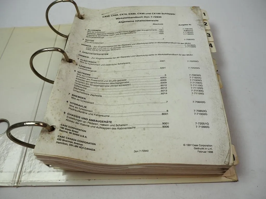 Case CX50 60 70 80 90 100 Schlepper Werkstatthandbuch Reparaturanleitung 1998