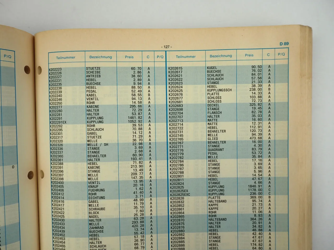 Case IH David Brown Ackerschlepper Landmaschinen Ersatzteil Preisliste D89 1988