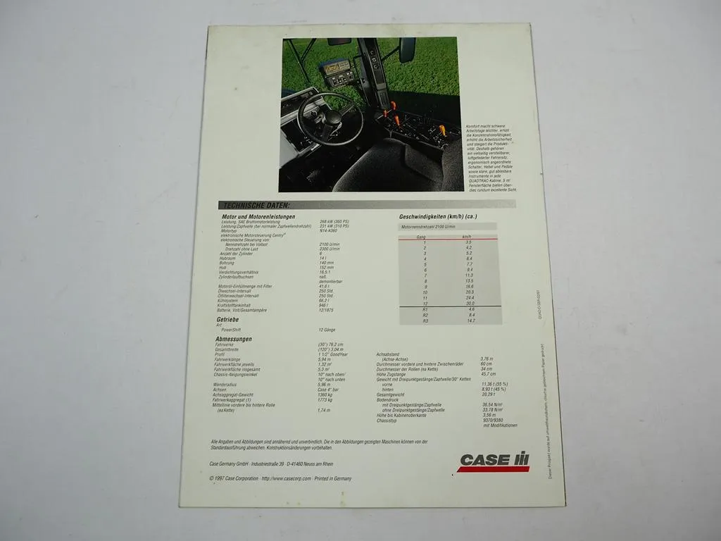Case IH Quadtrac Traktor mit Raupenfahrwerk Prospekt 1997