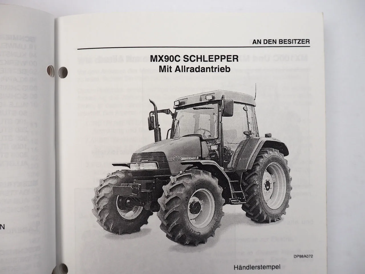 Case MX80C MX90C MX100C Maxxum Schlepper Betriebsanleitung 1998