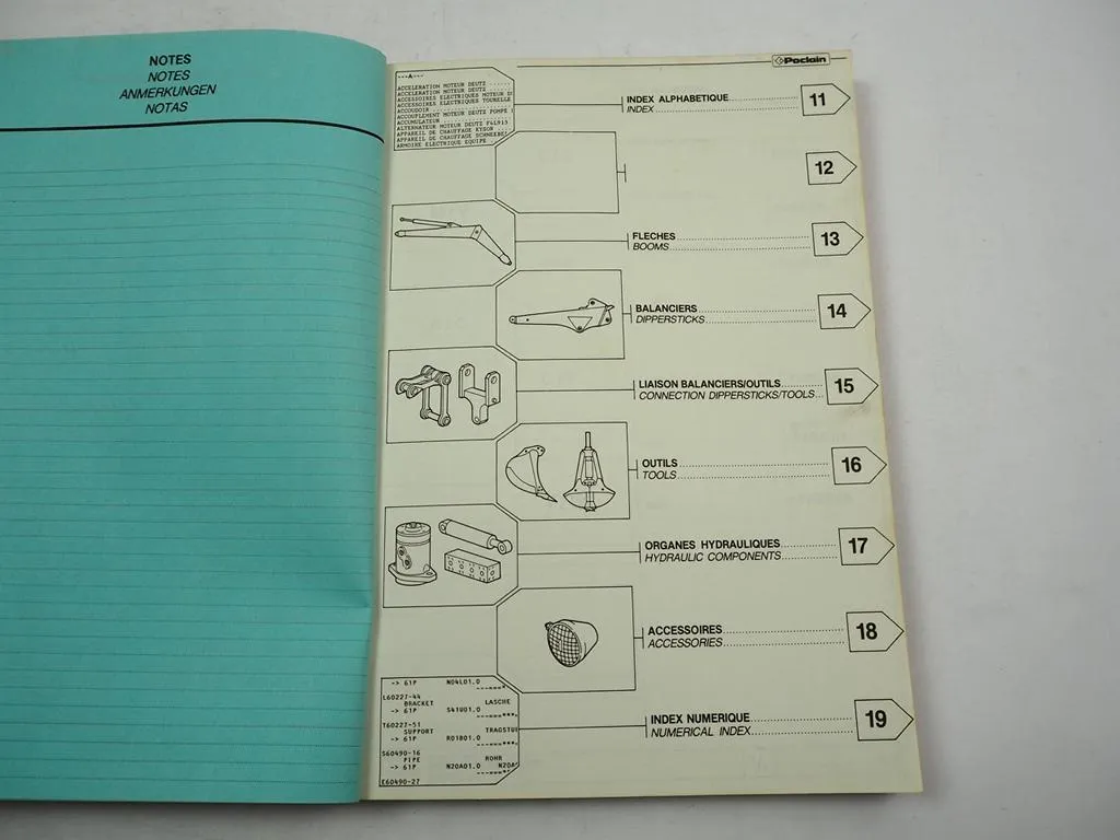 Case Poclain 61P Bagger Excavator and attachment Parts Catalog ETL 1988