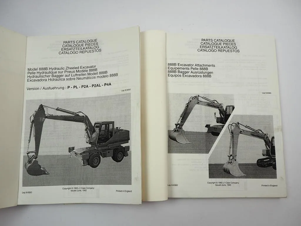 Case Poclain 888B P PL P2A P2AL P4A Radbagger Excavator 2x Ersatzteilliste 1993