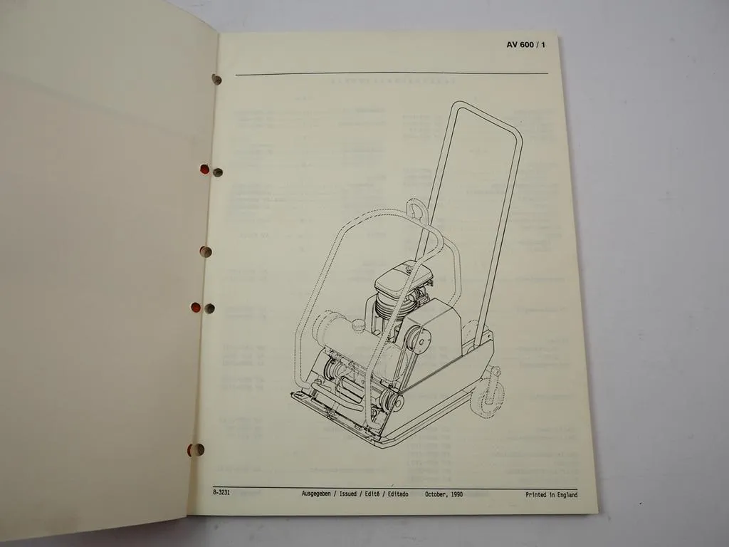 Case Vibromax AV600 Rüttelplatte Vibrating Plate Parts List Ersatzteilliste 1990