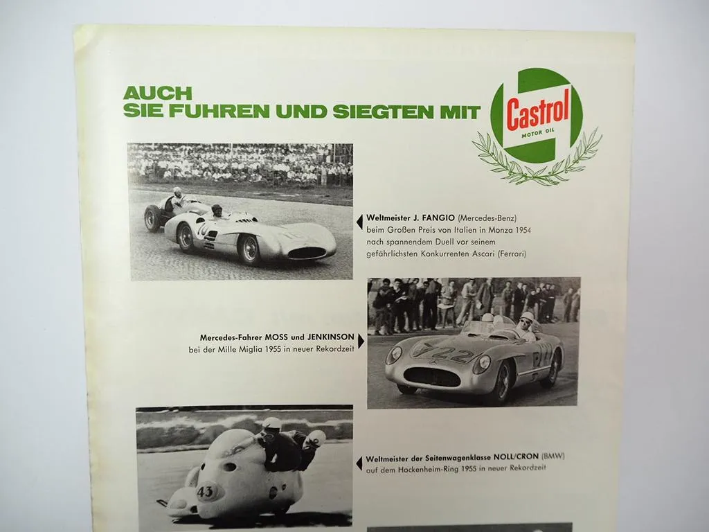 Castrol Motor Oil Motorsport Rennen Motorrad Auto Boot Prospekt 1962