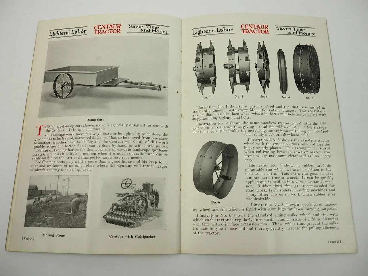 Centaur Model G Tractor Riding Sulky Cultivator Field Mower Dump Cart 1929