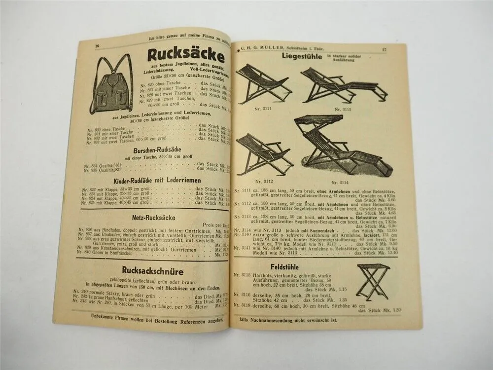 CHG Müller Schlotheim Thüringen Taschen Seilerwaren Sportartikel Preisliste 1939