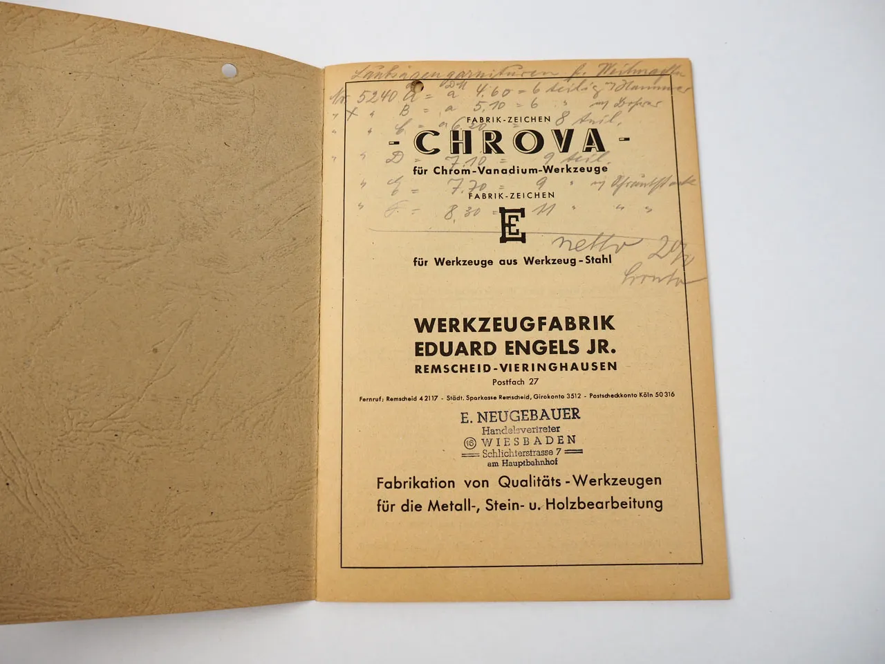 Chrova Werkzeug Spezial Katalog Eduard Engels Remscheid ca. 1950er Jahre
