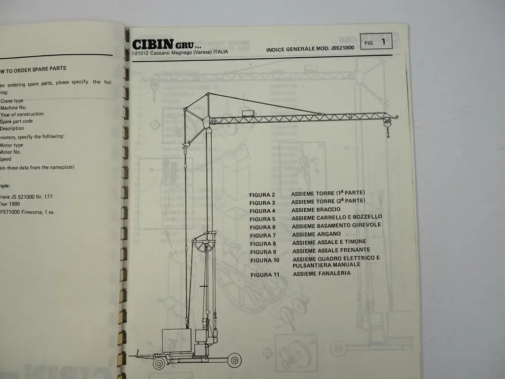 Cibingru JS521000 Turmdrehkran Ersatzteilkatalog Catalogo Parti di Ricambio 1986