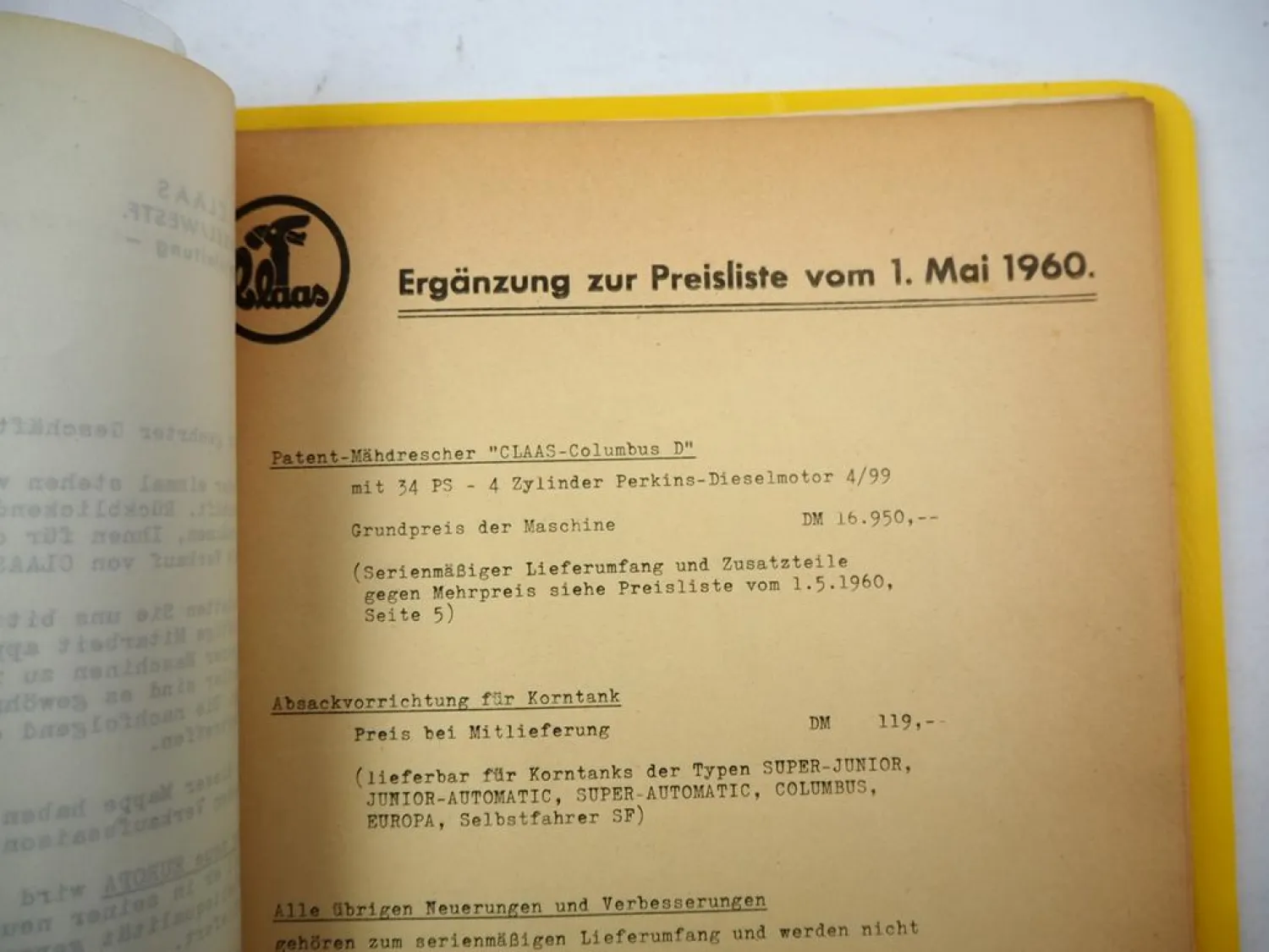 Claas Columbus Europa Super Junior Automatic Mähdrescher Neuerungen Foto BJ 1961