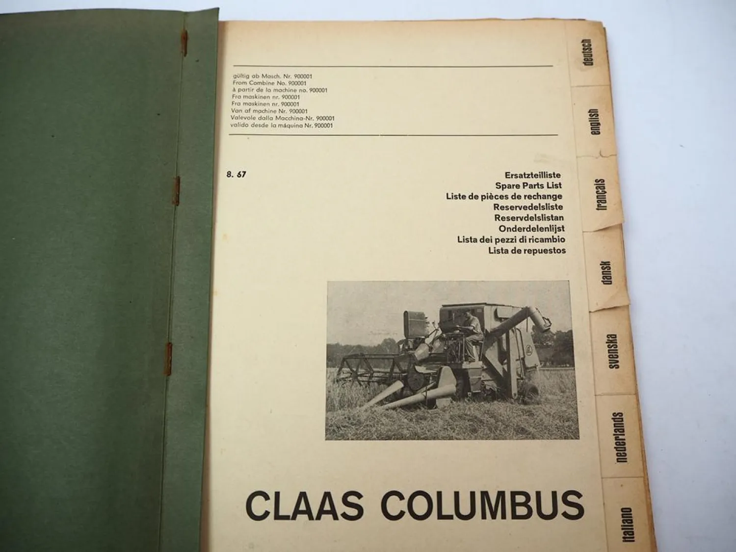 Claas Columbus Mähdrescher Ersatzteilliste Ersatzteilkataolg 8/1967