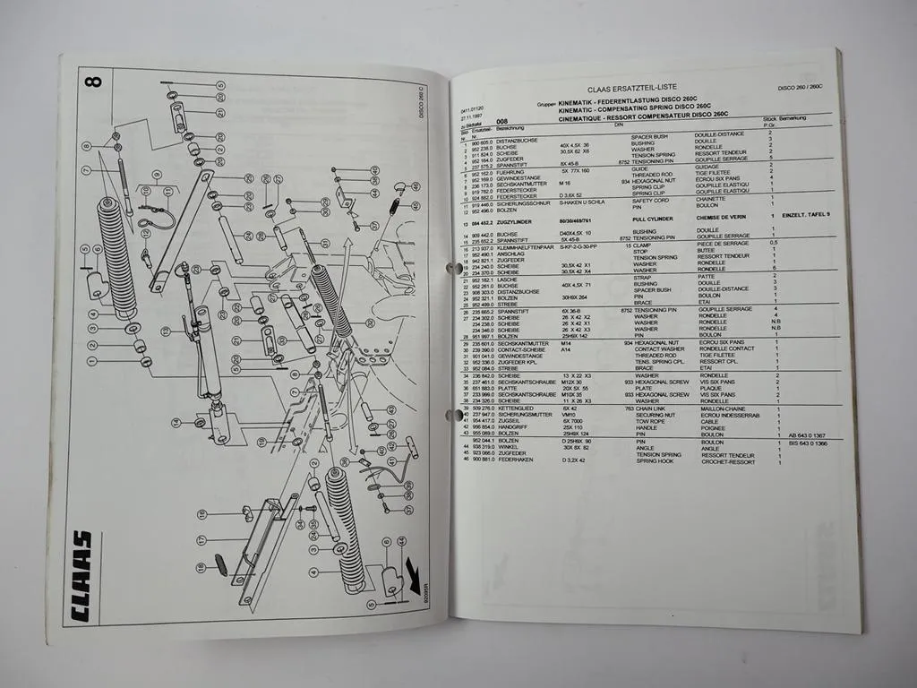 Claas Disco 260 260C Scheibenmähwerk Ersatzteilliste Spare Parts List 1997