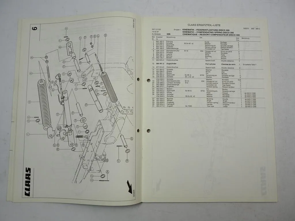 Claas Disco 300 300C Scheibenmähwerk Ersatzteilliste Ersatzteilkatalog 1997