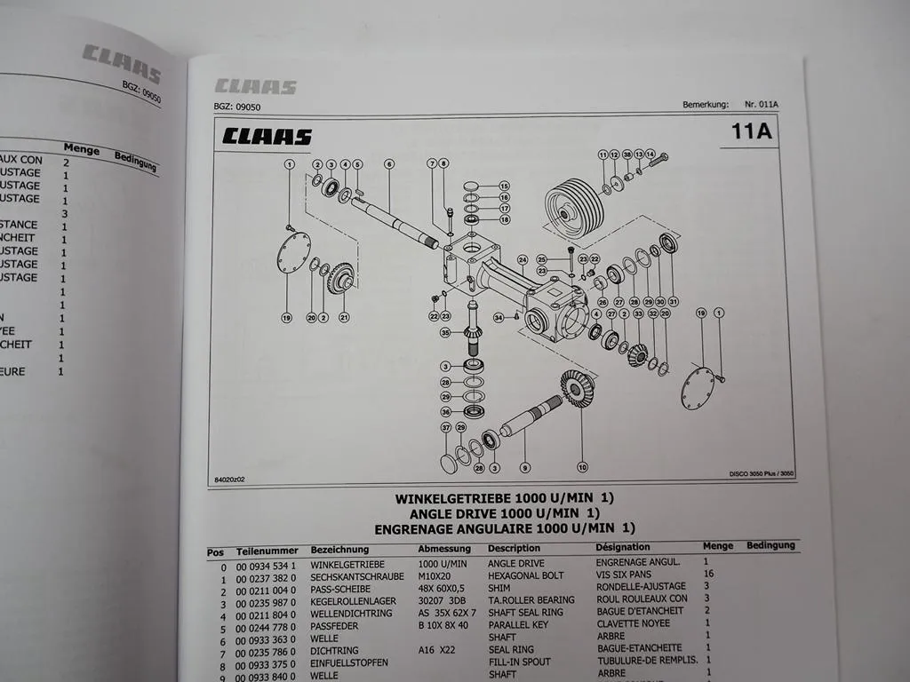 Claas Disco 3050 Plus Mähwerk Ersatzteilliste Spare Parts List 2010
