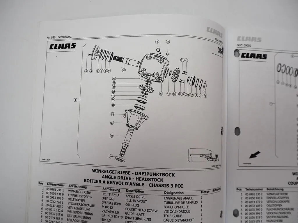 Claas Disco 3500 Contour Mähwerk Ersatzteilliste Spare Parts List 2010