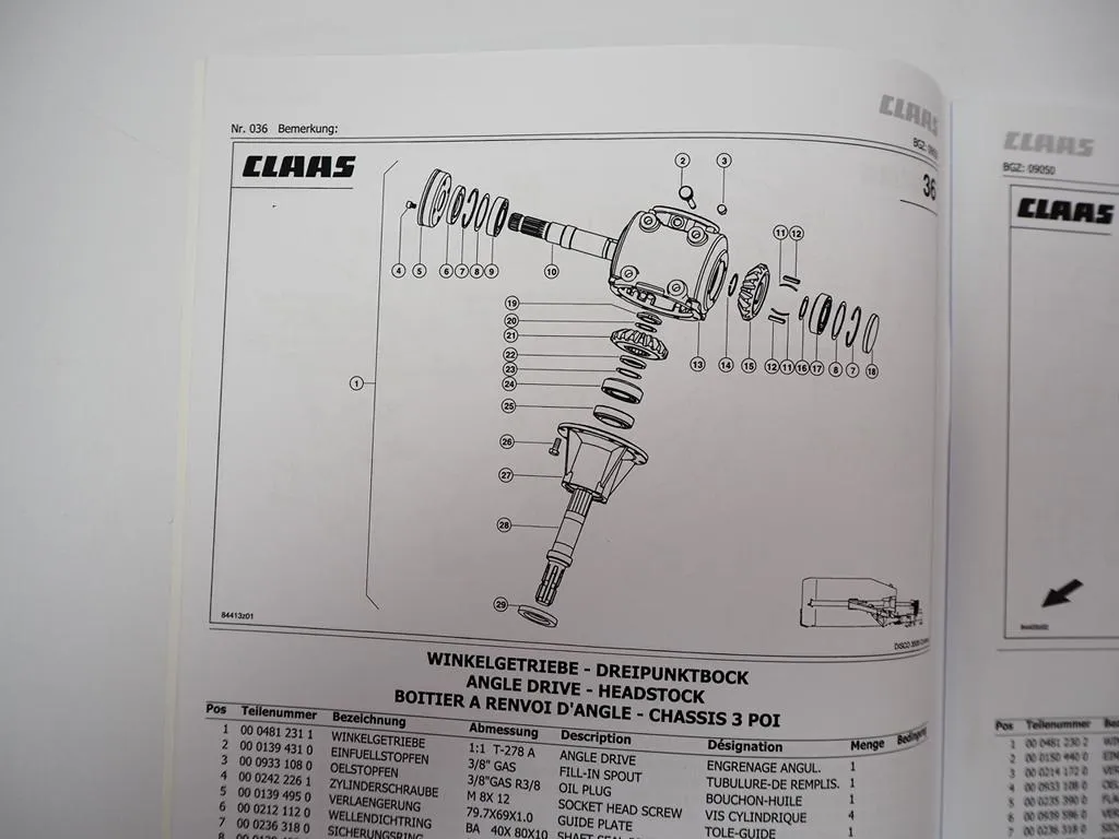 Claas Disco 3500 Contour Mähwerk Ersatzteilliste Spare Parts List 2011