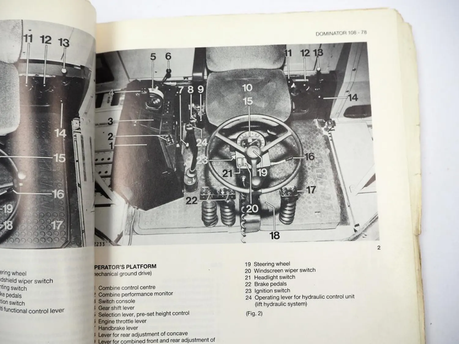 Claas Dominator 78 88 98 108 SL S Combine Operators Manual 1986 Englisch
