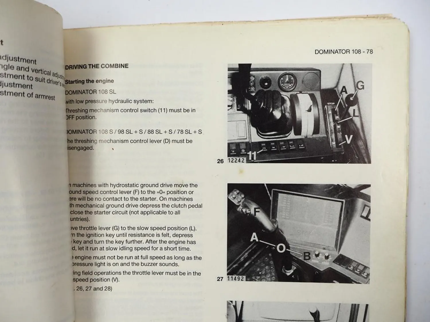Claas Dominator 78 88 98 108 SL S Combine Operators Manual 1986 Englisch