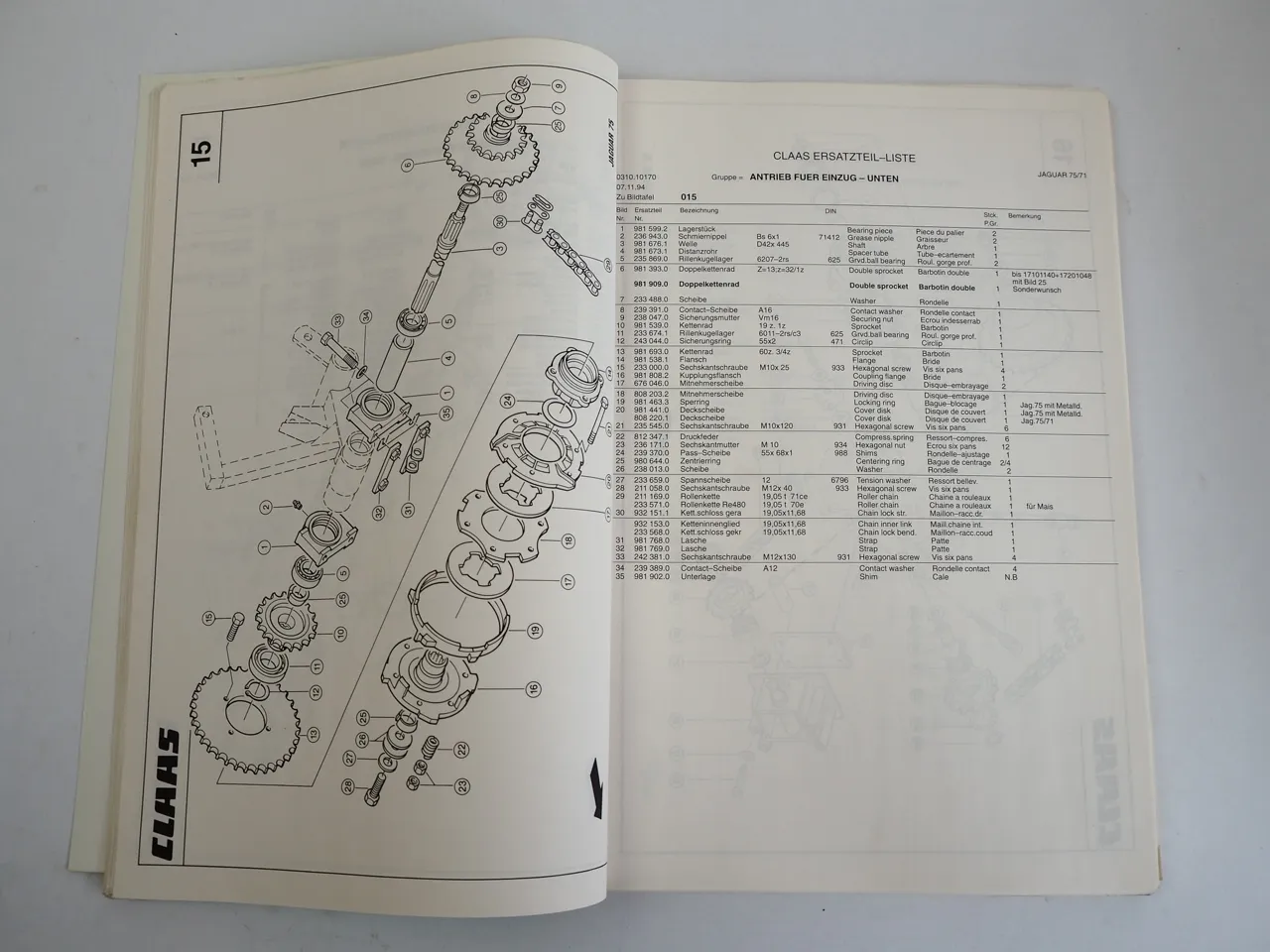 Claas Jaguar 71 75 Feldhäcksler Ersatzteilliste Spare Parts List 1994