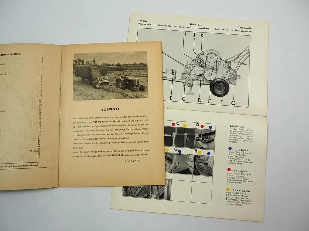Claas LD 80 100 Pickup Sammelpresse Betriebsanleitung Bedienung Schmierplan 1962