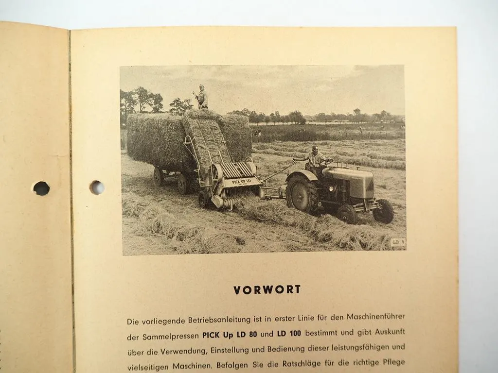 Claas LD 80 100 Pickup Sammelpresse Betriebsanleitung Bedienung Schmierplan 1962