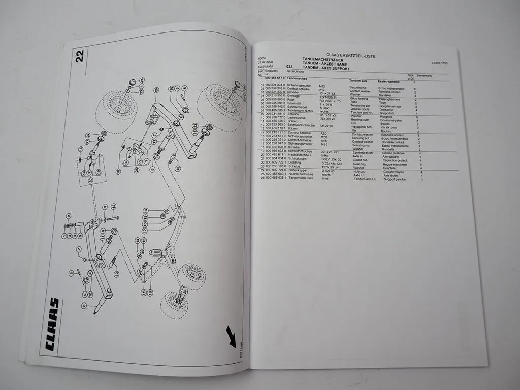 Claas Liner 1750 Kreiselschwader Ersatzteilliste Spare Parts List 2008