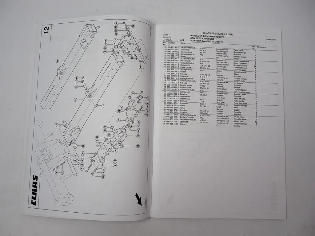 Claas Liner 2600 Kreiselschwader Ersatzteilliste Spare Parts List 2007