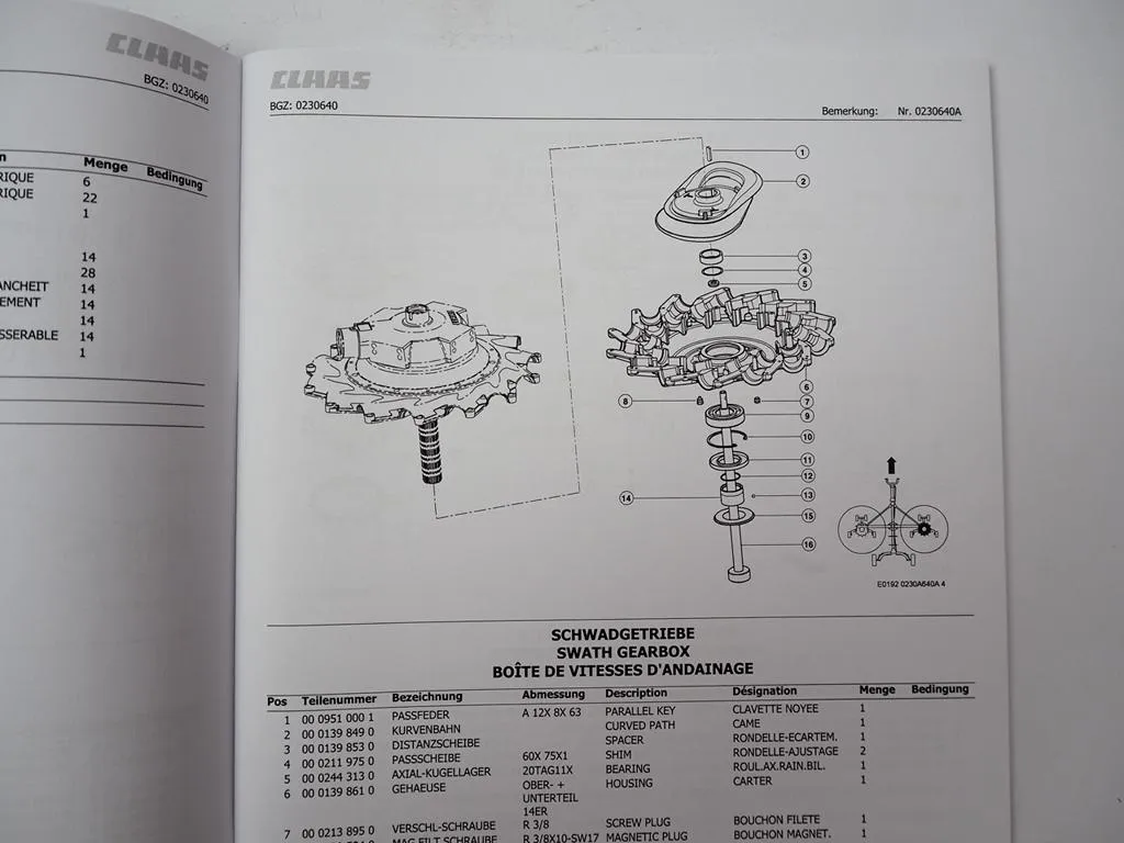 Claas Liner 2900 Kreiselschwader Ersatzteilliste Spare Parts List 2010