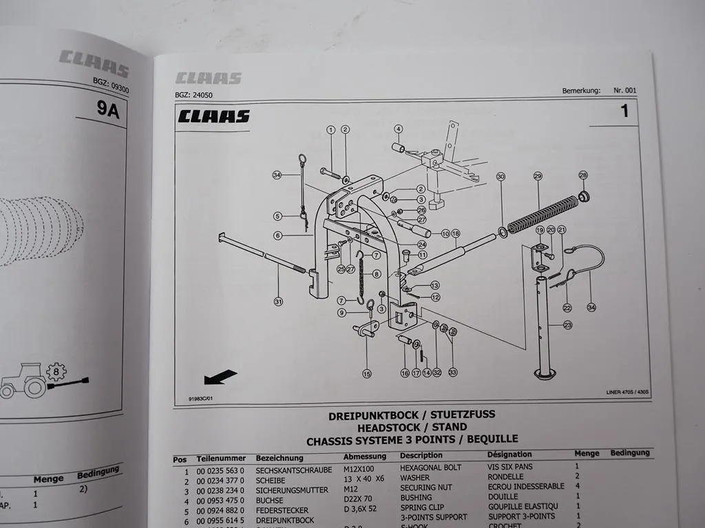Claas Liner 430 470 S Kreiselschwader Ersatzteilliste Spare Parts List 2010