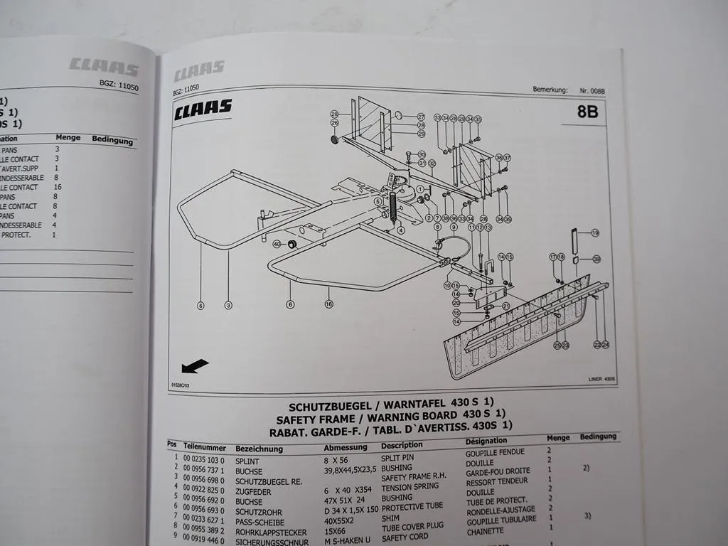 Claas Liner 430 470 S Kreiselschwader Ersatzteilliste Spare Parts List 2011