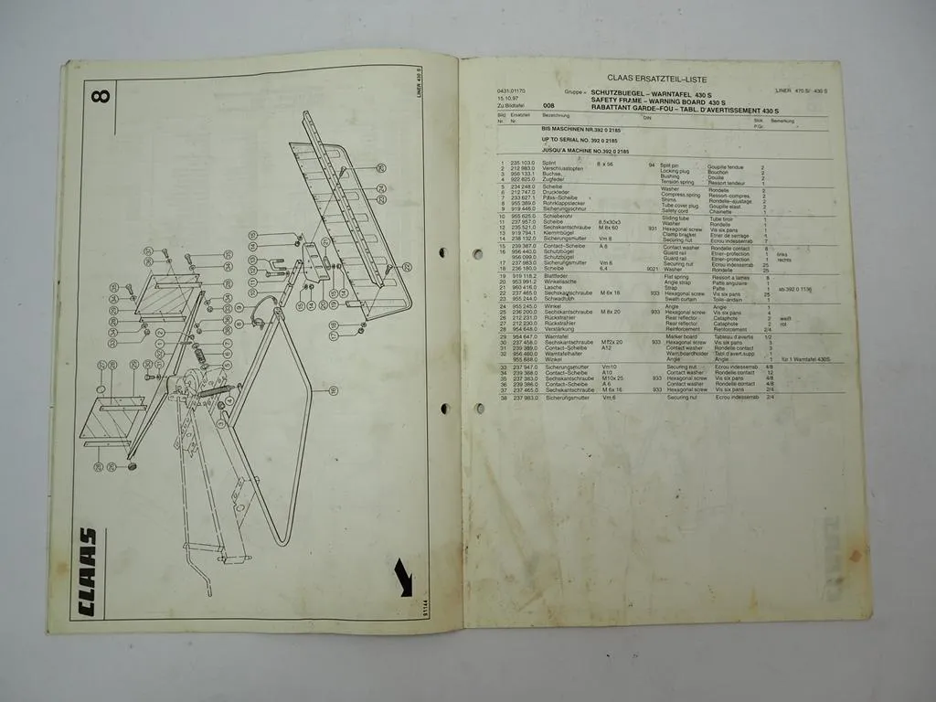 Claas Liner 470S 430S Kreiselschwader Ersatzteilliste Spare Parts List 1997
