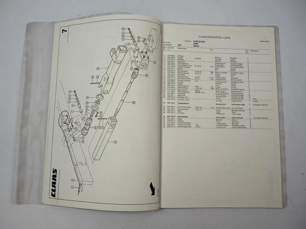 Claas Liner 780 780L Kreiselschwader Ersatzteilliste Spare Parts List 1995