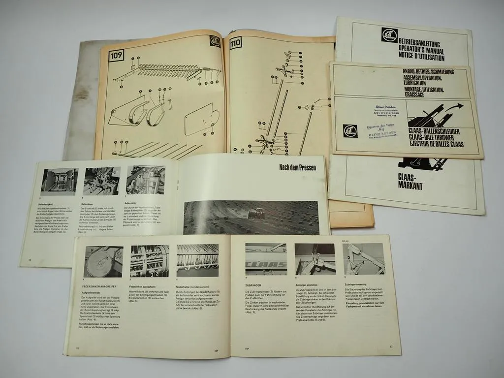 Claas Markant 50 Hochdruckpresse Ballenschleuder Betriebsanleitung Ersatzteilliste