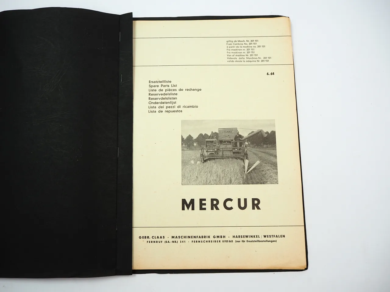 Claas Mercur Mähdrescher Ersatzteil Bildkatalog Ersatzteilliste 1964