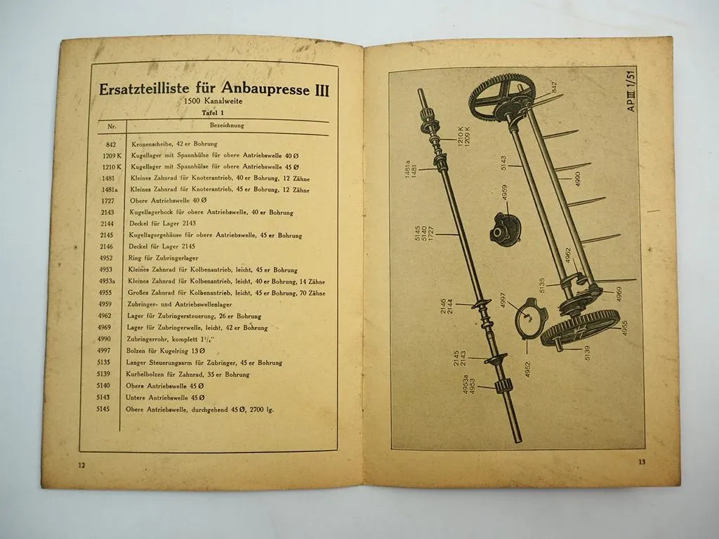 Claas Patent Anbaupresse III Betriebsanleitung Ersatzteilliste 1951