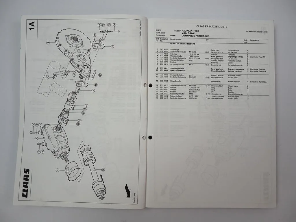 Claas Quantum 6800S 5500 S-18 S-16 5500S 4500S Ladewagen Ersatzteilliste 2003