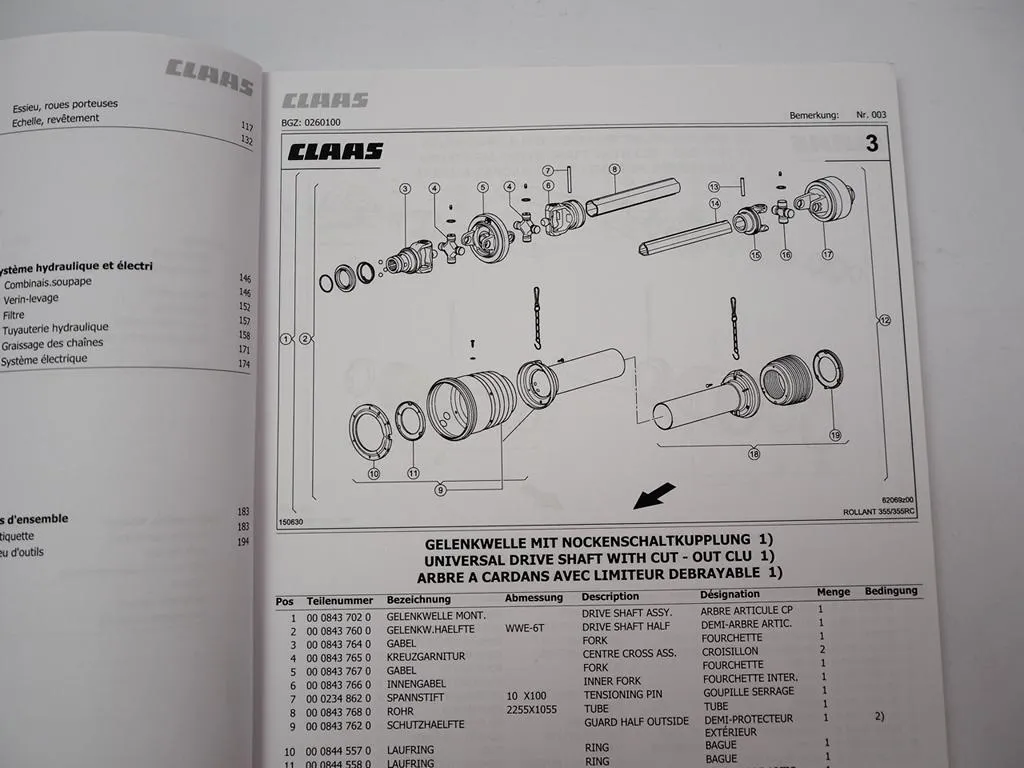 Claas Rollant 355 RC Rundballen Presse Ersatzteilliste Spare Parts List 2010